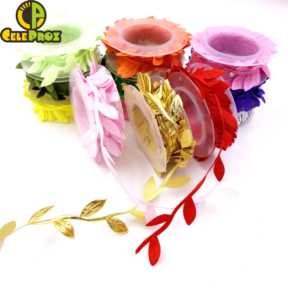 2 м/катушка атласный Лист Кружева ленточная отделка листья гирлянда ротанга