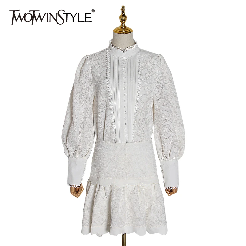 Женский ажурный костюм TWOTWINSTYLE осенний из двух предметов рубашка с длинными