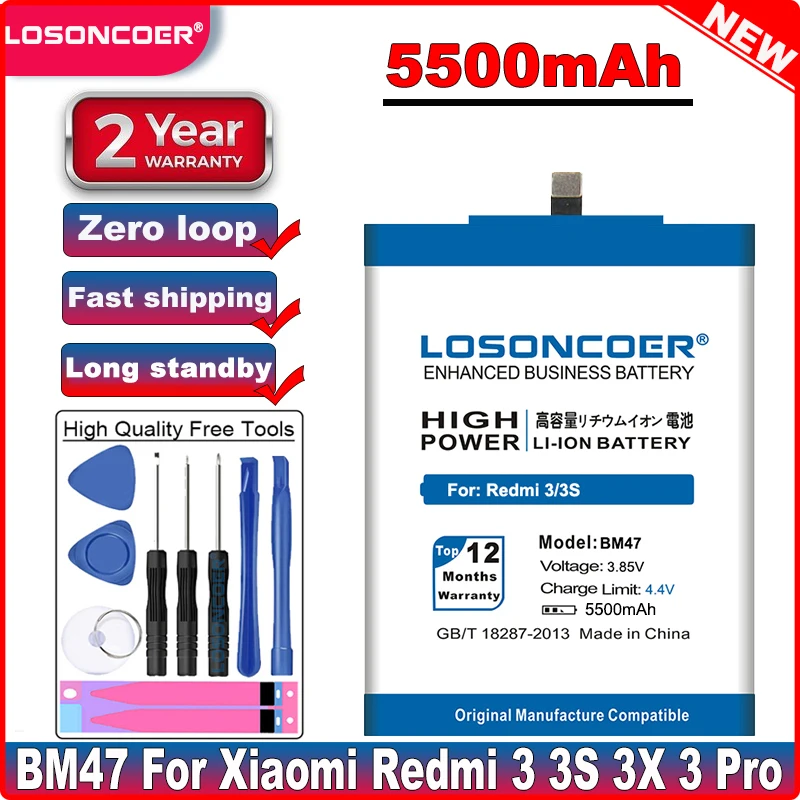 LOSONCOER 5500 мАч BM47 батарея для сотового телефона Xiaomi Redmi 3 3S 3X 3pro Red Rice Hongmi батарея|battery