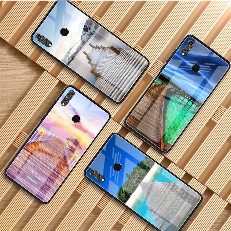 Сделай Сам Роскошный чехол из закаленного стекла для телефона Beauty Beach Bridge Huawei P30 P40