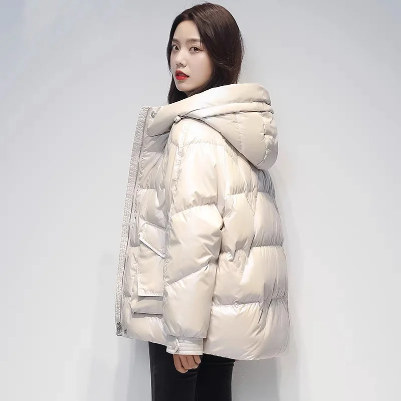 

net red short down cotton jacket women's Korean version hooded bright face fashion coat parkas