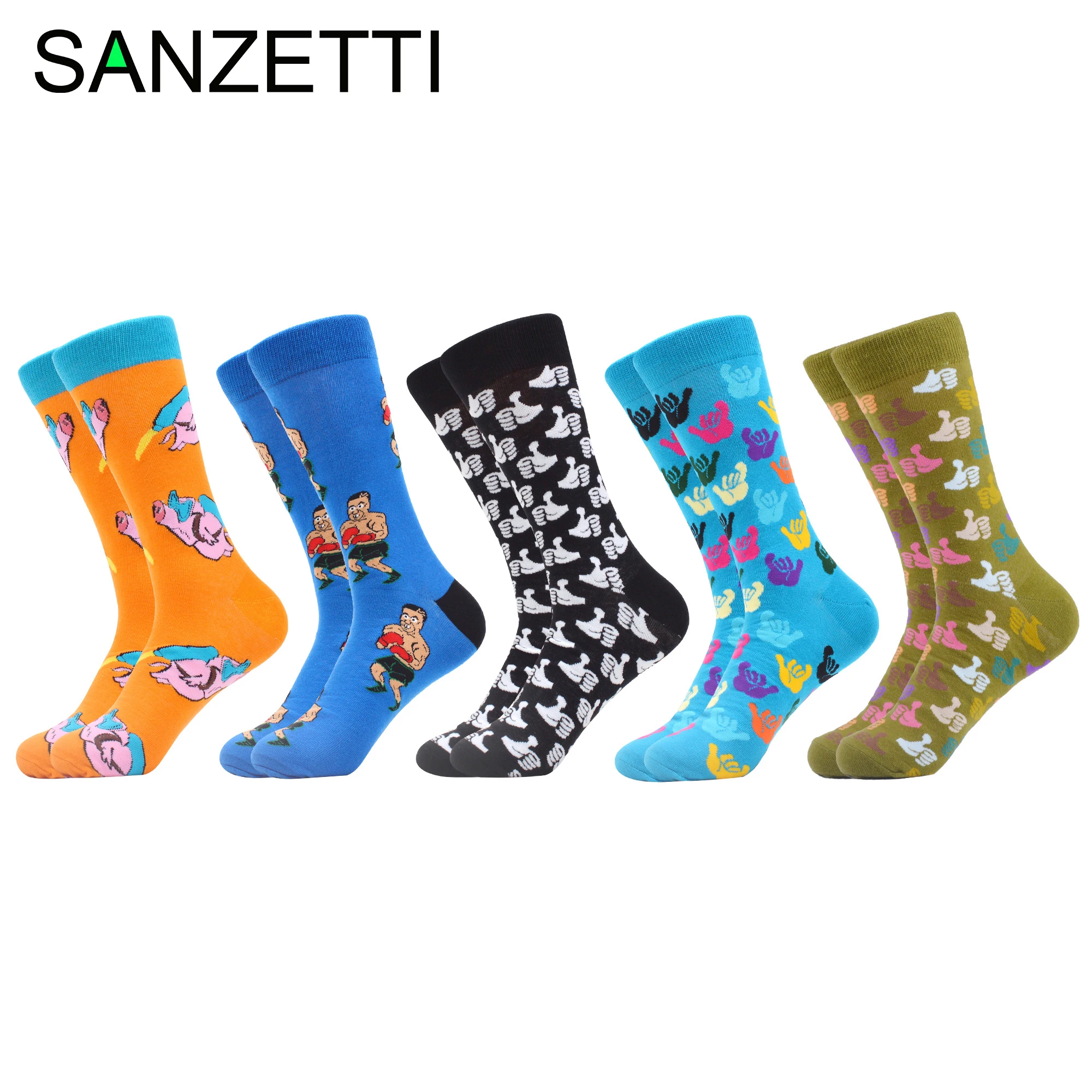 5 пар/Новые мужские Красочные Повседневные носки SANZETTI из чесаного хлопка с