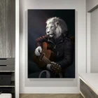 Картины джентльменов, Лев, играющих на гитаре, холст с искусственными животными, современные настенные картины для украшения дома