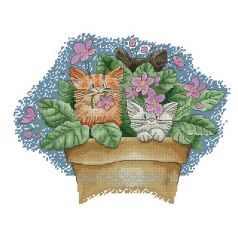 

Kitten in the pot patterns Counted Cross Stitch 11CT 14CT 18CT DIY Cross Stitch Kits Embroidery Needlework Sets home decor