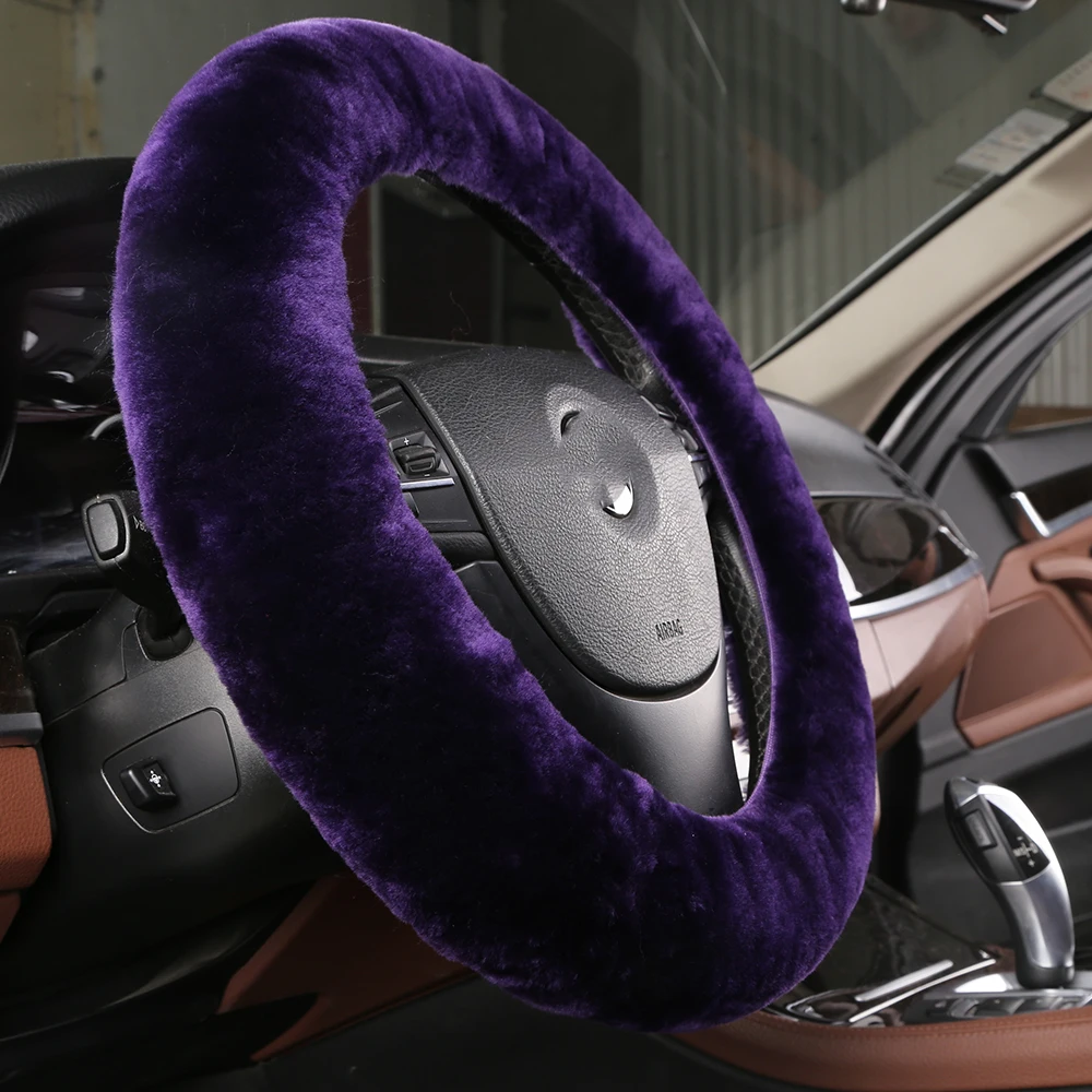 Lilac Purple Натуральный мех овчина стильные чехлы рулевого колеса автомобиля для автомобиля рулевое колесо женщина мужчина австралийская шерсть автозапчасти кожа - Название цвета: Lilac Purple