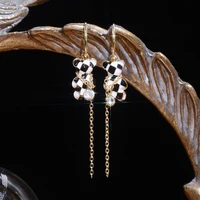 trendy fashionable black white bear women earring 14k real gold anti allergy drop earrings waterproof bijoux pendant jewelry