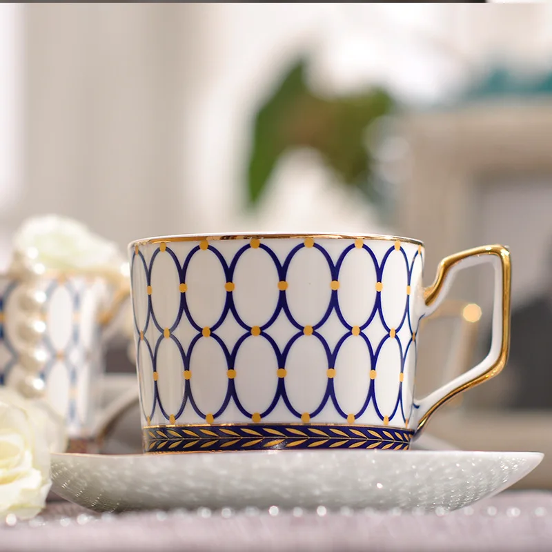 

European ceramic bone china tea set coffee set high grade single cup and saucer afternoon tea set creative simple blue water cup