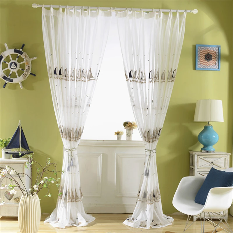 Парусная лодка вышитый тюль занавески s для гостиной спальни мультфильм окно