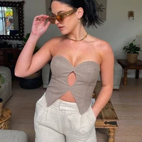sexy hollow out women small vest slimming strapless split expose navel short tanks fashion all matching female tops streetwear