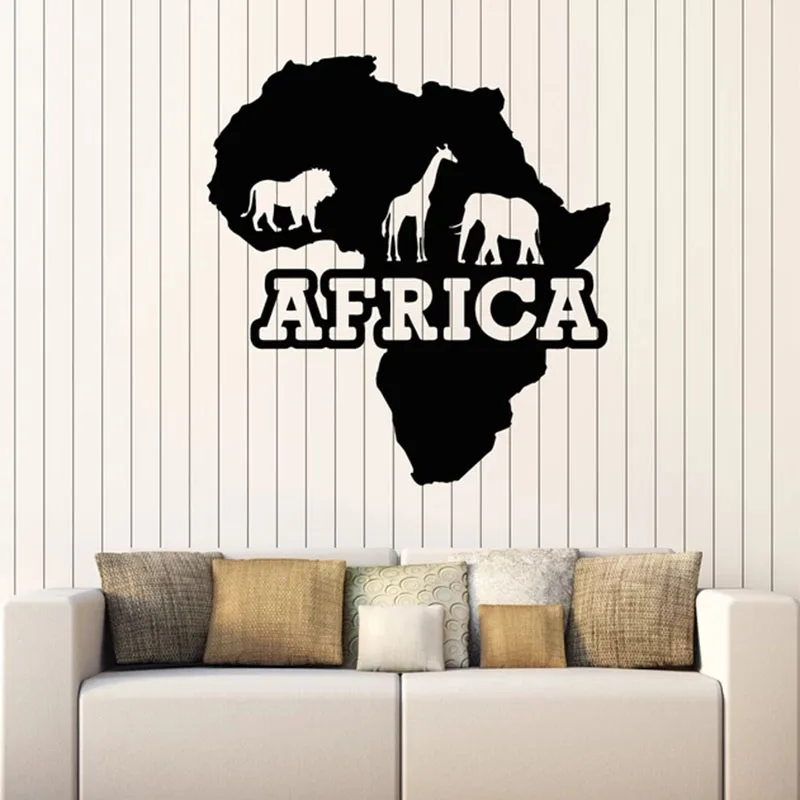 Дикие настенные Стикеры с животными силуэт жираф слон лев Африканский материк