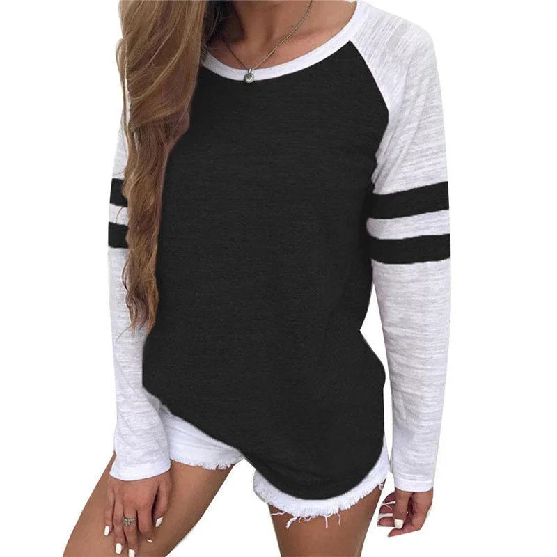 

2021 New Fashion T-Shirt for Women Long Sleeve Round Neck Women Tshirt Harajuku Tops Plus Size Patchwork Loose Tee Shirt