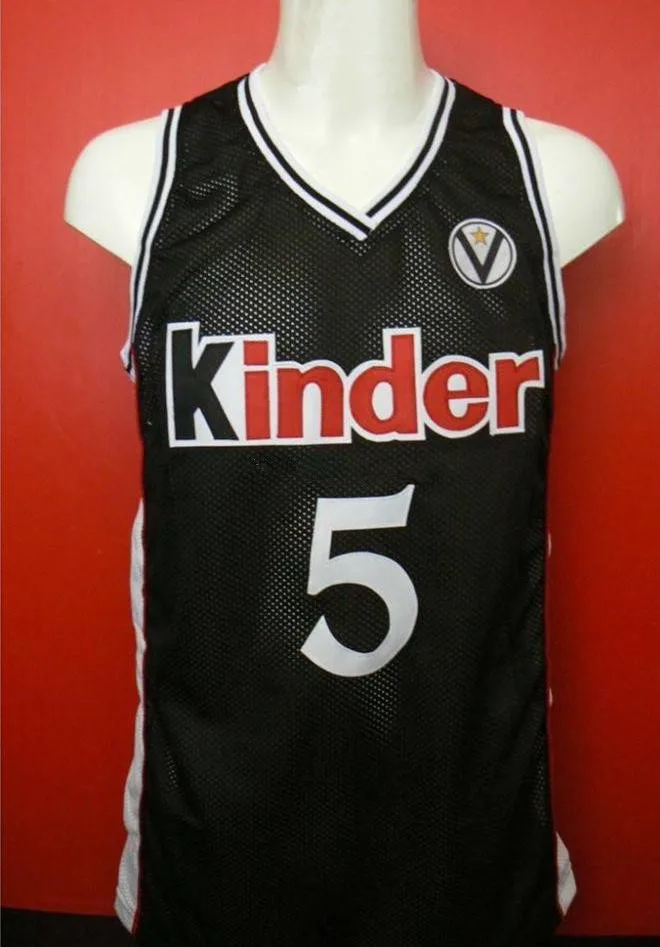 

Predrag Sasha Danilovic #5 Kinder Bologna Bolonia black Basketball Jersey Mens Stitched Custom Any Number Name