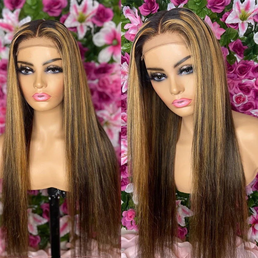 

Blonde Colored 13X6x1 Ombre Bone Straight Human Hair Lace Front Wig Highlight Front Lace Human Hair Wigs