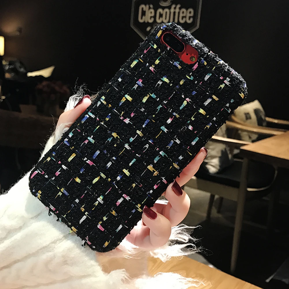 Velboa Fabric Phone Case For iPhone 6 6s 7 8 Plus X Woven Plush Cloth Soft Shockproof Ultra Thin Mobile Protective Shell Cover |