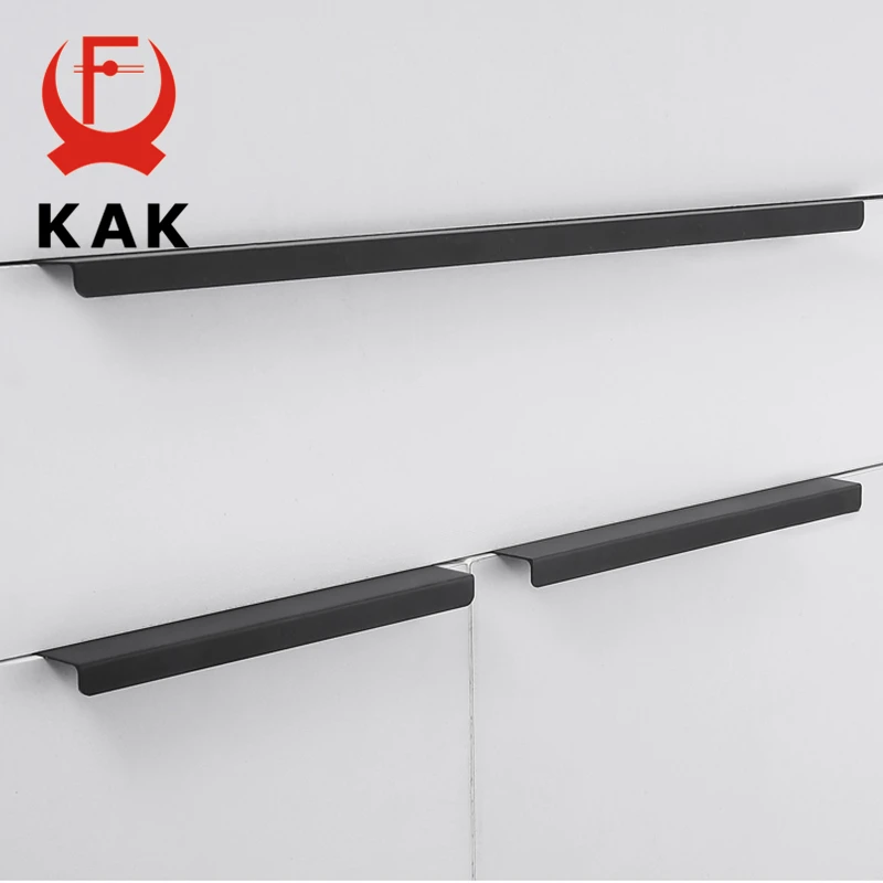 KAK Fashion Black Hidden Cabinet Handles Aluminum Alloy Kitchen Handles Cupboard Pulls Drawer Knobs Furniture Room Door Hardware