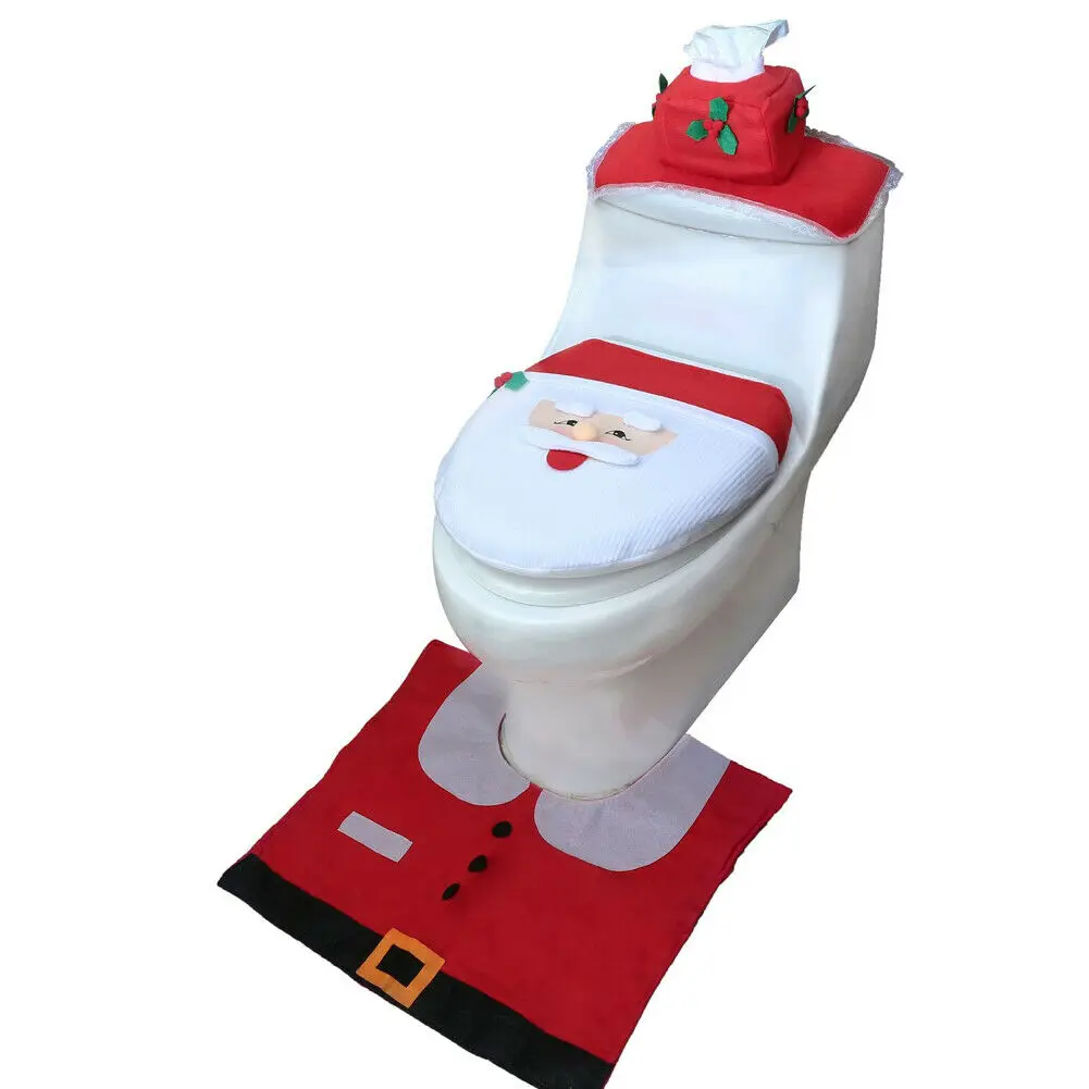 3 вeщи рoждeствeнский сиденье для унитаза крышка ковер Ванная комната коврик
