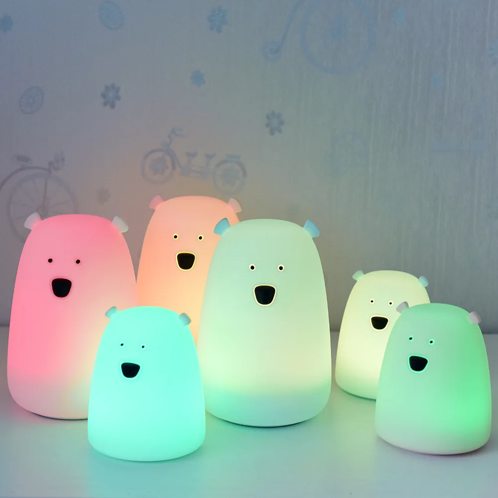 

Mini Bear LED Night Light Touch Sensor Colorful Silicone Battery Powered Bedroom Bedside Lamp for Children Kids Baby Sleep Gift