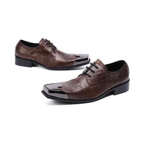 brogue carved mens shoes increase lace up retro british style square head leather business shoes