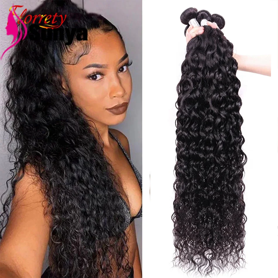 

Sunya Hair 100% Water Wave Human Hair Remy Hair 10-30 Inch Peruvian Hair Bundles Double Weft Natural Color 1 Pcs 10A Grade