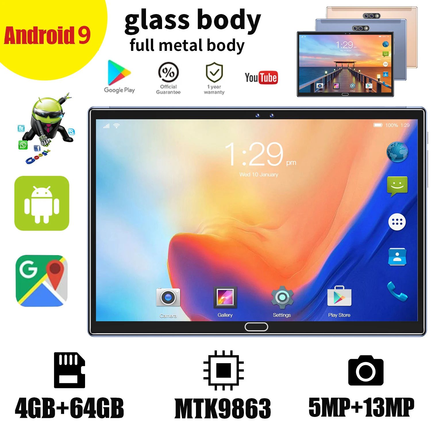 

New 2021 10.1-inch tablet, triple camera, high-definition large screen, 4G Android 9.0, 4GB RAM, 64GB ROM