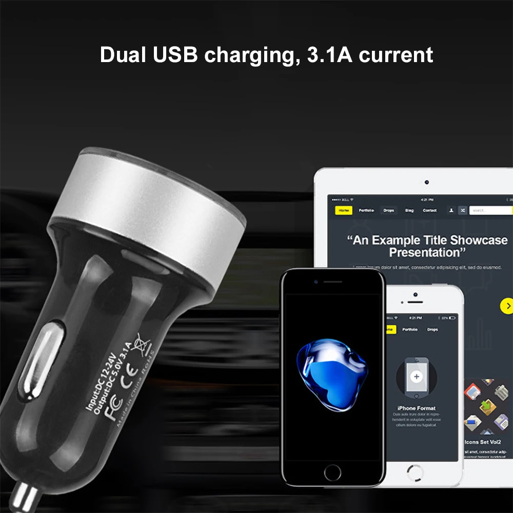 Автомобильное зарядное устройство с двумя USB-портами 3 1 А 12 В ЖК-дисплей |