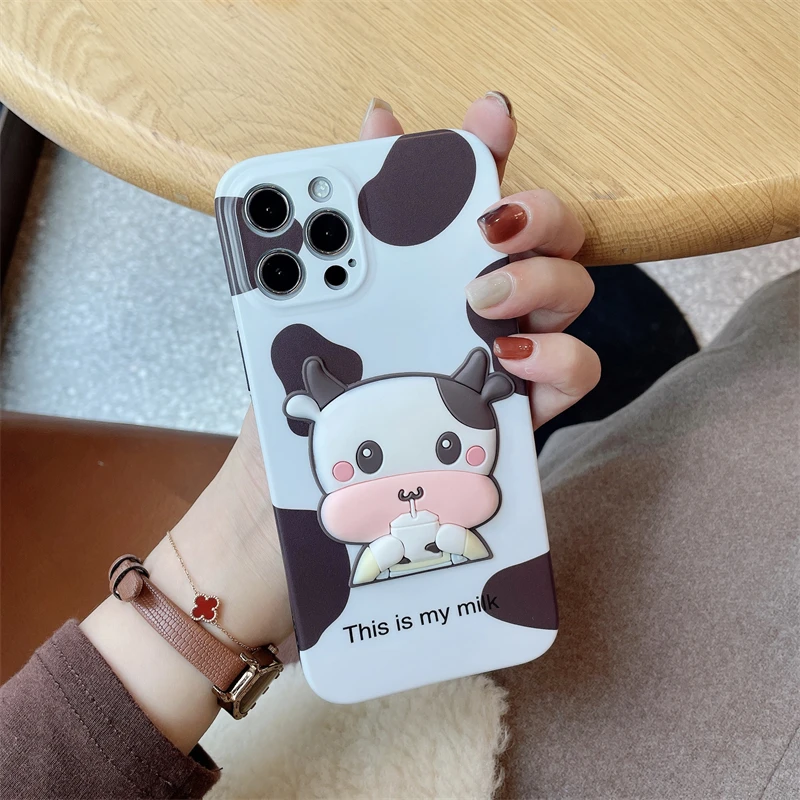 

3D cute Dairy cow Liquid silicon Case For Apple iphone 12 11 XS Pro Max Mini Phone case X XR SE 8 7 Plus Anti fall phone case
