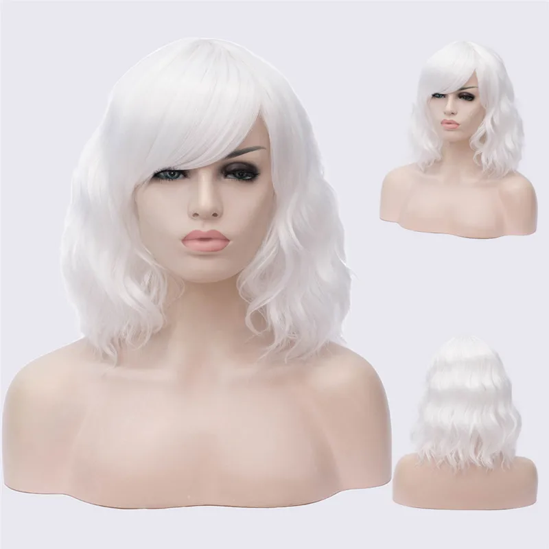 MSI Wigs, Короткие парики для косплея, фиолетовый, для женщин, кудрявый, красный, синий, парик с боковой челкой, зеленый, розовый, синтетический парик, жаростойкий