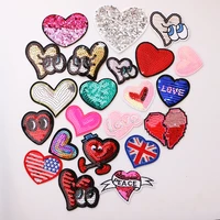 1pcs sequins heart shaped icon embroidered iron on patches for clothing diy stripes clothes patchwork stickers custom badges