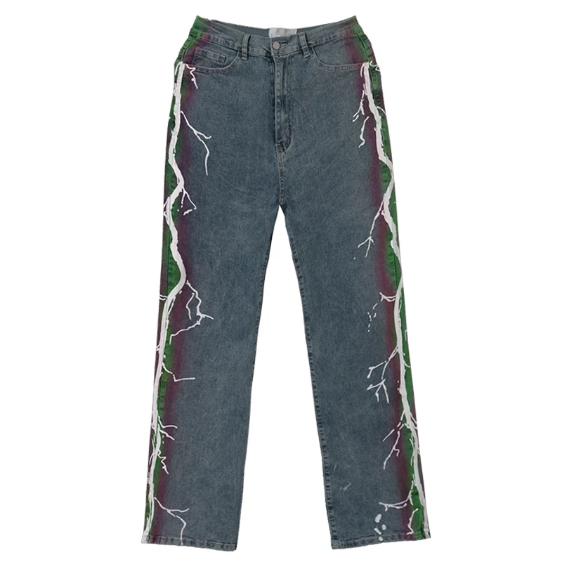 

UNCLEDONJM Lightning printed jeans for men 2021 hip hop jeans designer pants distressed jeans men designer jeans for men Z79