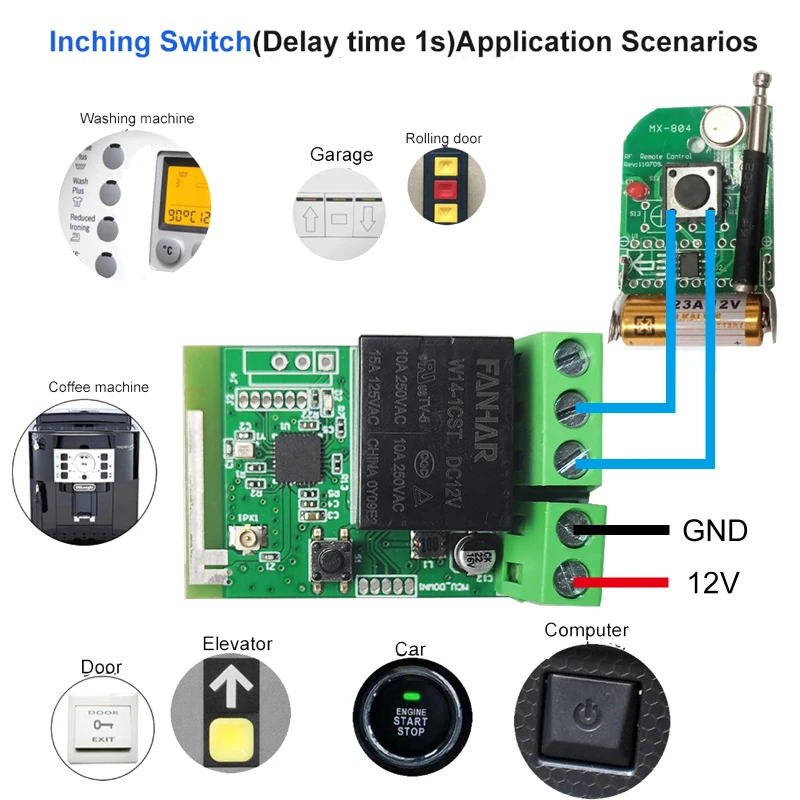 

12V Tuya Smart Life APP WiFi Wireless Relay Module Inching Switch Remote Access Control Lock Work With Google Home Alexa