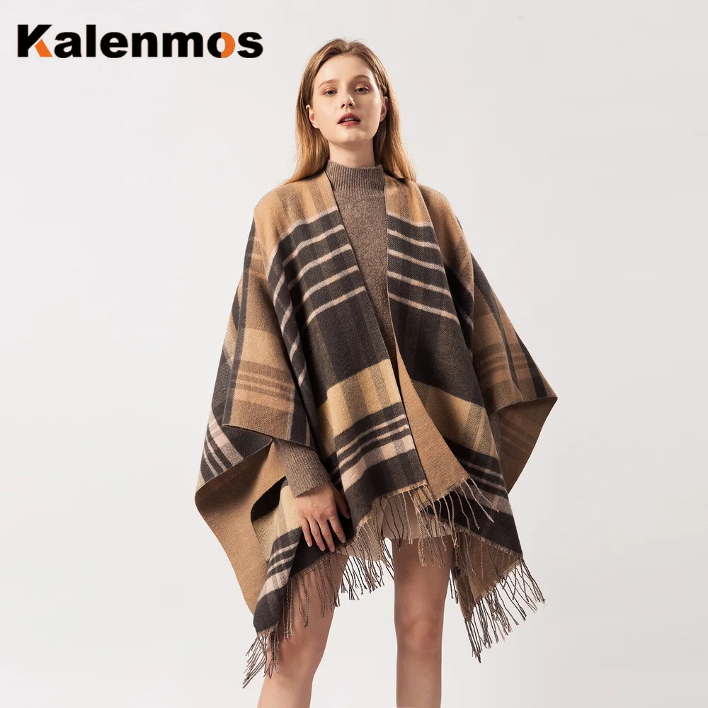 Пончо и шарф Женская клетчатая искусственная кашемировая накидка с винтовым