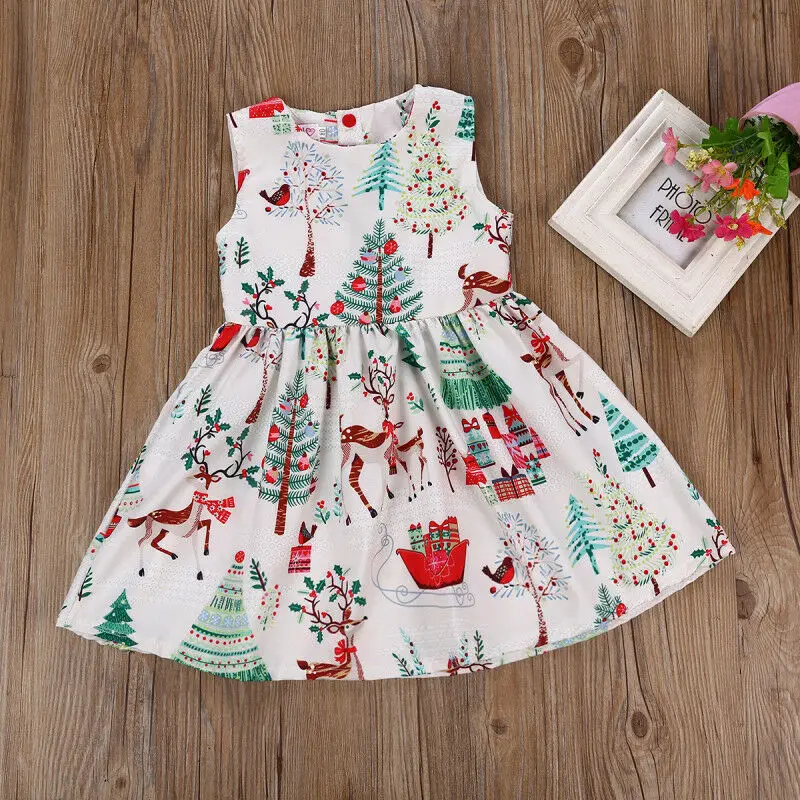 Christmas Dress Kids Baby Girl Lovely Deer Sleeveless Party Princess Tutu Xmas New Fashion Clothing | Детская одежда и обувь