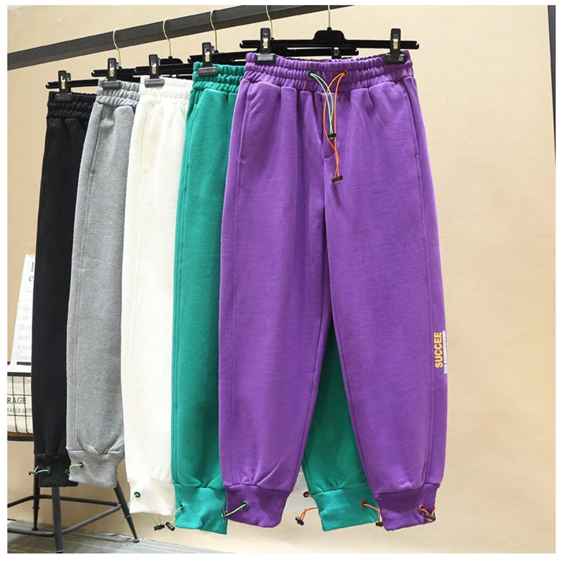 

Spring Autumn New Korea Fashion Women Elastic Waist 100% Cotton Harem Pants All-matched Casual Loose Sport Pants Plus Size S706