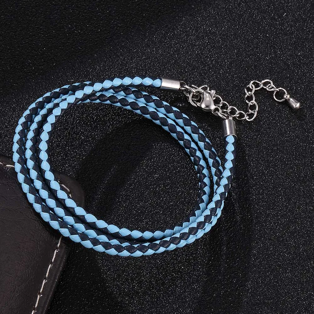 Модный многослойный веревочный браслет из плетеной кожи смешанного цвета