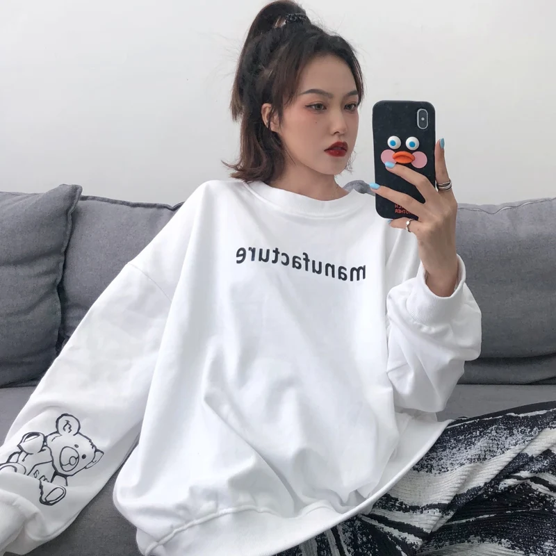 

White Sweatshirt Womens Korean Fashion Pullover Casual Hoodies Long Sleeve Streetwear Loose Oversized Aesthetic Fall 2021 Women