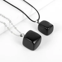 natural black obsidian stone pendant necklace geometry square original stone choker necklace men women jewelry accessories gift