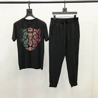 summer shiny streetwear cotton sweatshirt hot diamond craft t shirt and pantscomfortable jogging track suit loose tops