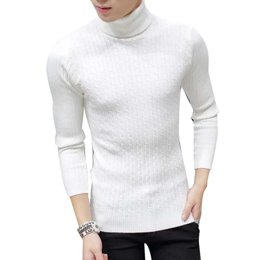 

2020 Winter New Men's Turtleneck Sweaters Slim Thicken Warm Turtleneck Solid Color Long Sleeve Knitted Sweater Tops Male Sweater
