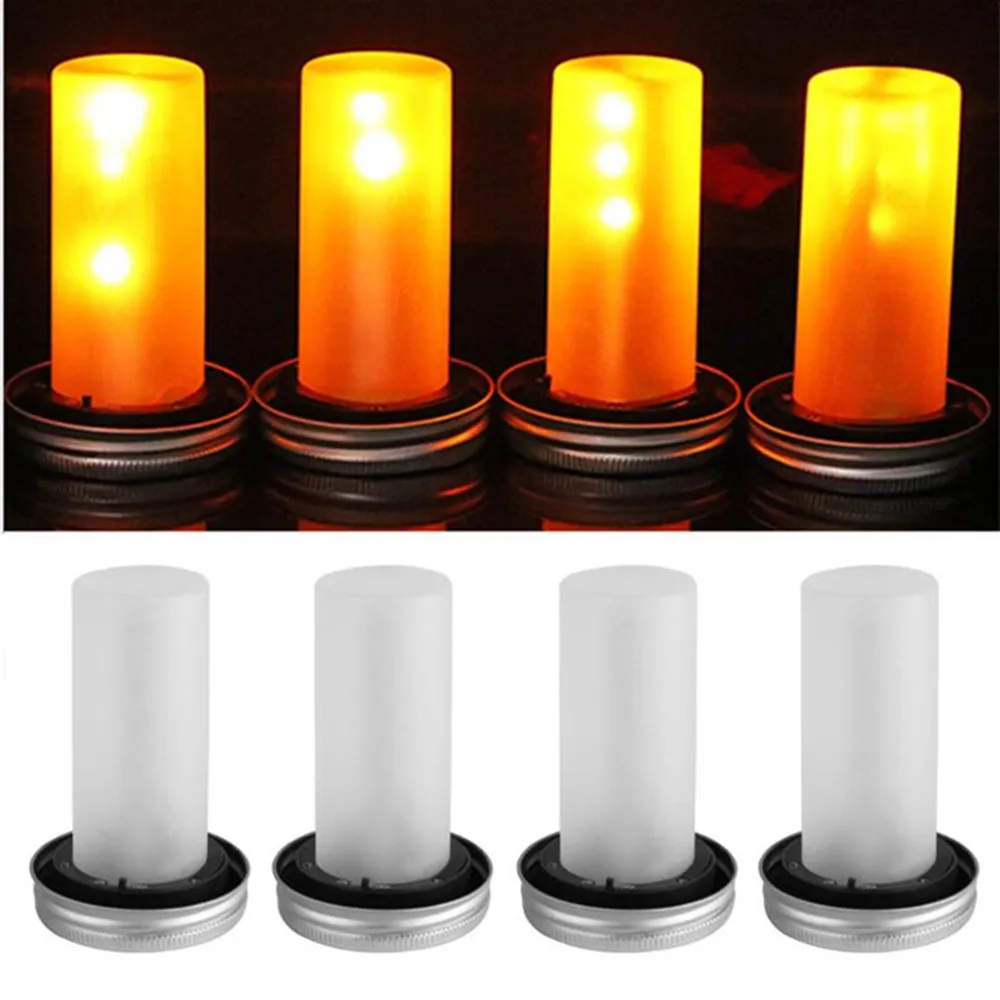 

Solar LED Mason Jar Simulation Flame Light 12Led Yellow Flashing CandleTorch Bottle Lid Cap Lamp Garden Outdoor Holiday Lighting