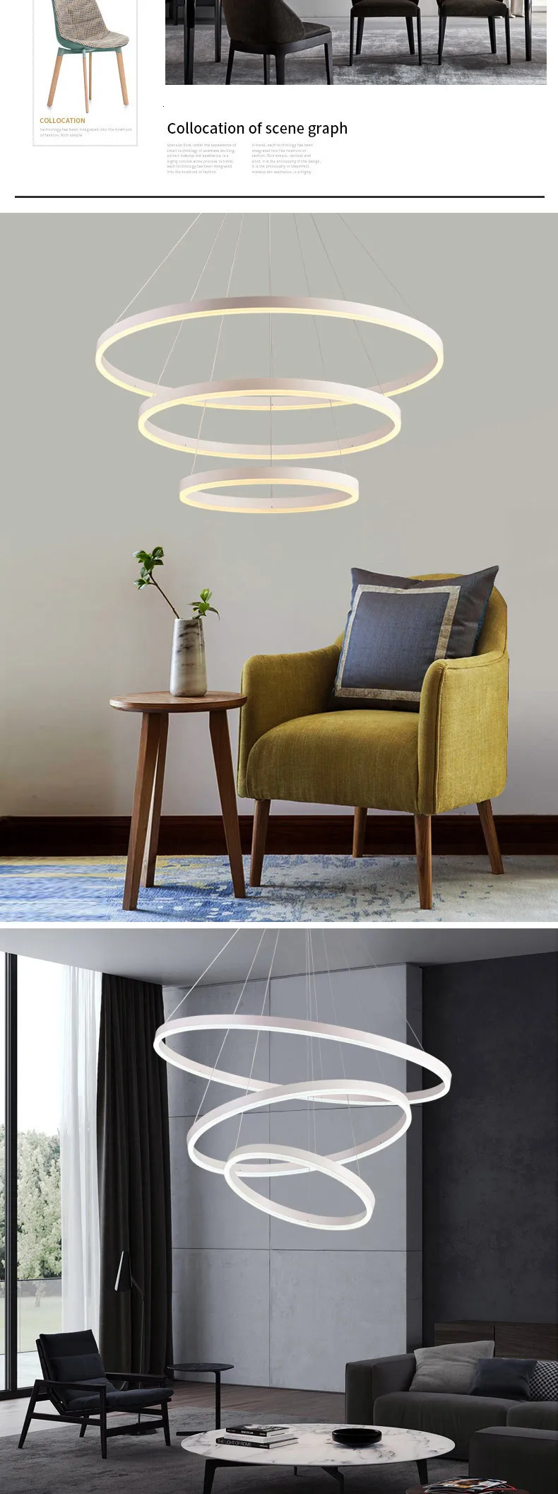 Современная светодиодная Люстра для гостиной, столовой, спальни, ledlamp, черные/белые кольца, подвесной светильник, современная люстра, освещение