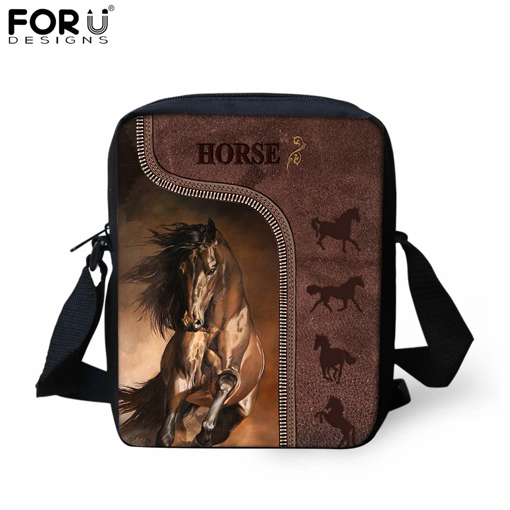 

FORUDESIGNS Running Horse Imitation Leather 3D Print Small Messenger Bags Brand Design Shoulder Bag Boys Portable Crossbody Bags