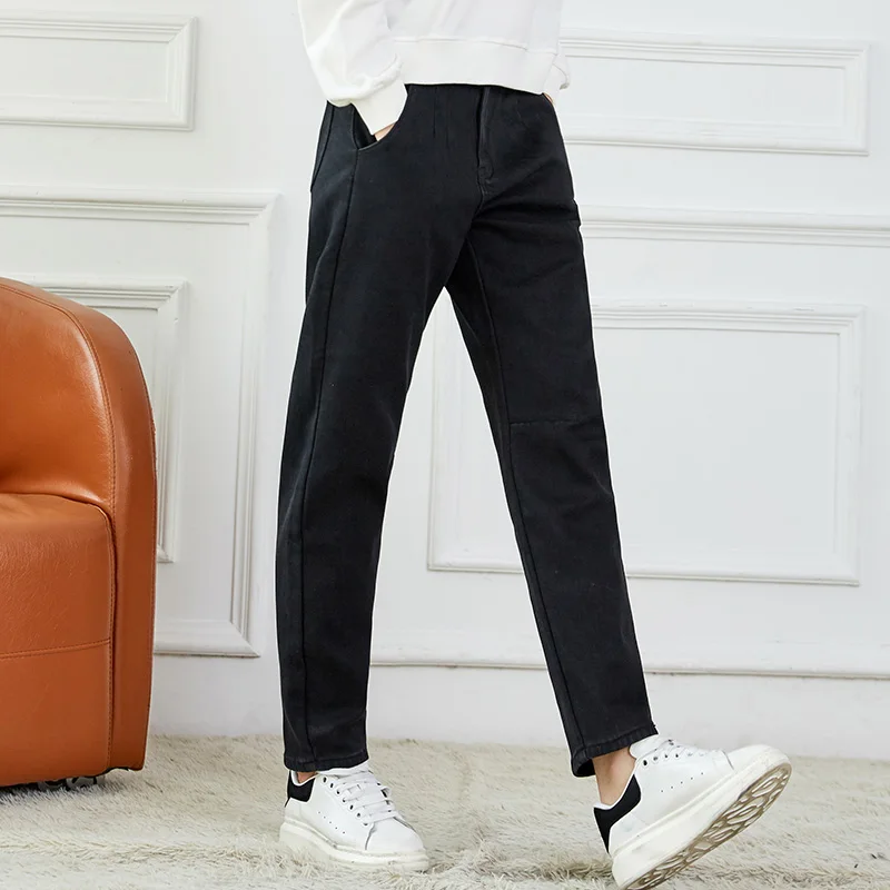 Женские классические джинсы LEIJIJEANS черные свободные хлопковые полной длины с