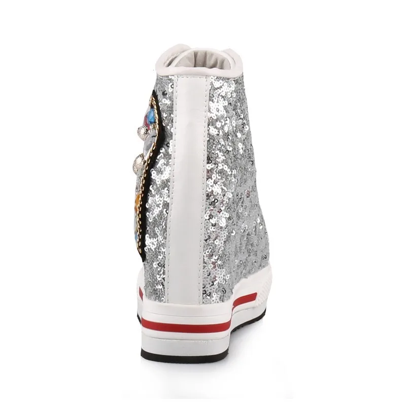 Женские туфли-лодочки с блестками на толстой платформе 12 см высоким верхом