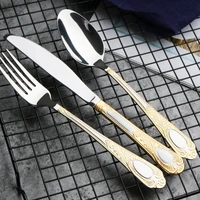 gold cutlery tableware stainless steel knife fork spoon dinner sets luxury zero waste flatware set kitchen device sets gift