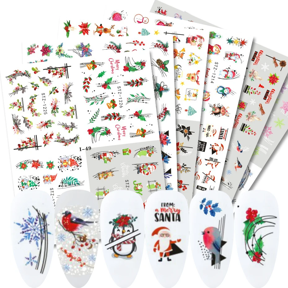 

24 Designs New Year Nail Stickers Decals Snow Birds Penguins Geometry Flower Water Sliders Art Charms Manicure Set JII44-49-1