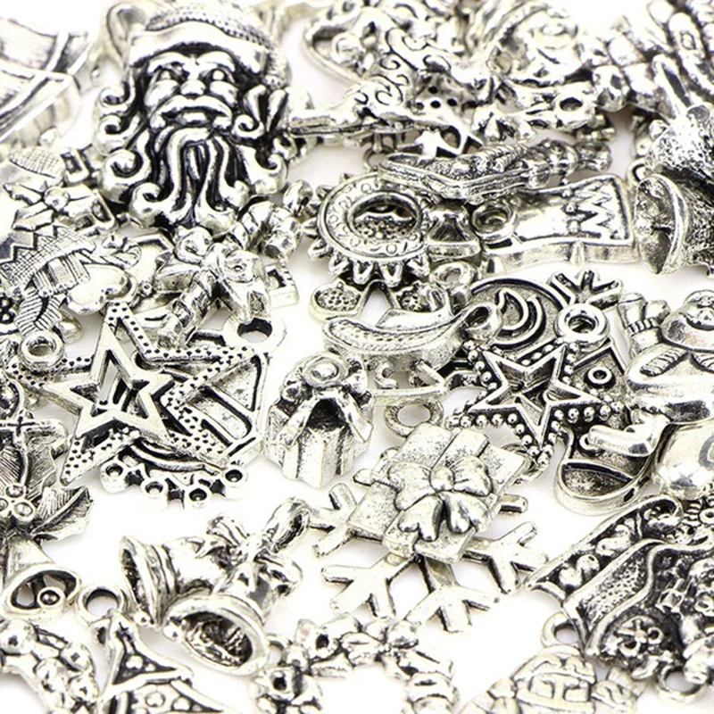 

100Pcs Mixed Christmas Tibetan Silver Charms Pendants DIY Jewelry Making Craft Jewelry Making and Crafting
