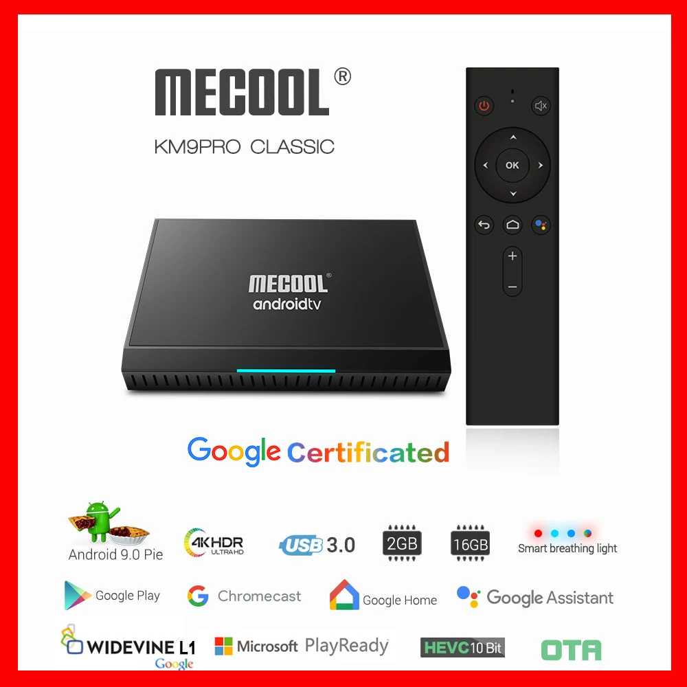 MECOOL KM9 Android 9,0 ТВ контейнер под элемент питания 2 Гб DDR4 Оперативная память 16 Гб Встроенная память Wi-Fi 2,4G& 5G Android ТВ коробка USB 3,0 set top tv Box 4 к HD медиа плеер