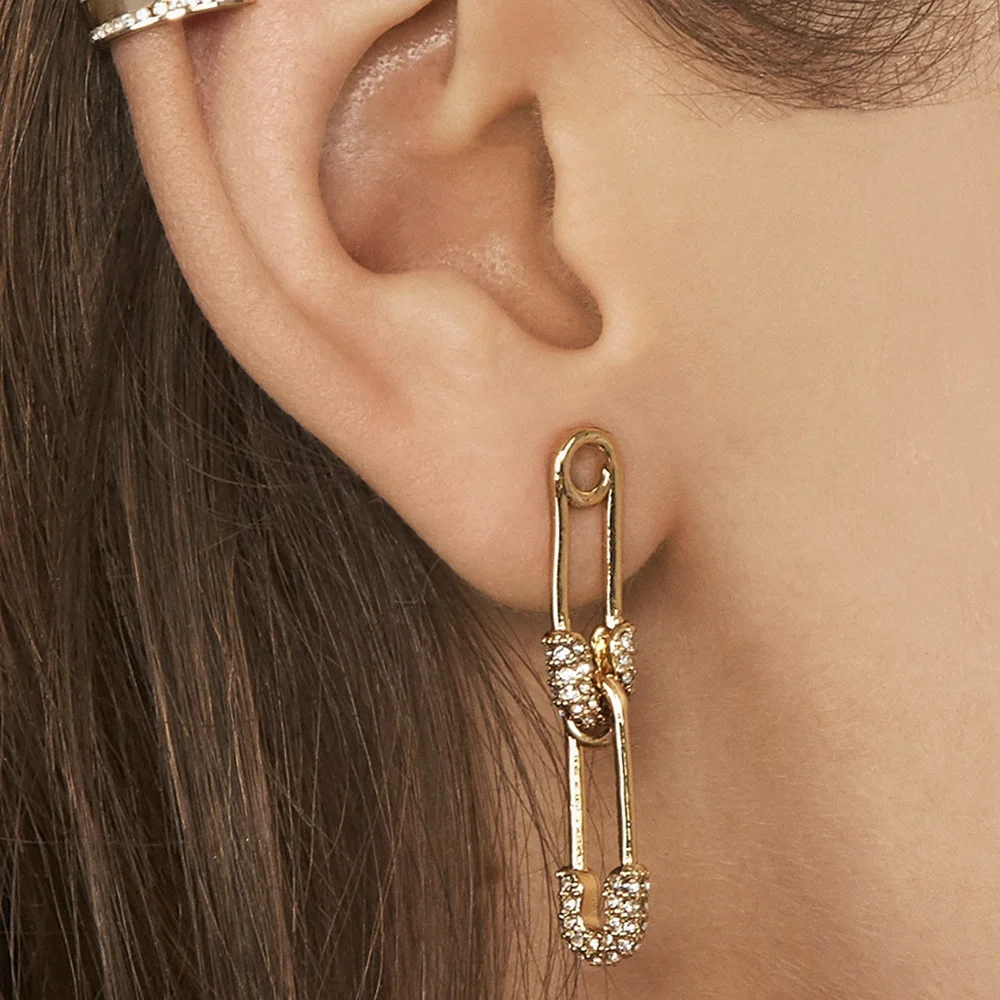 

OUREX New Rhinestone Crystal Safe Pin Hoop Huggies Earrings Simple Design Earrings for Women Party Jewelry Accessories Wholesale