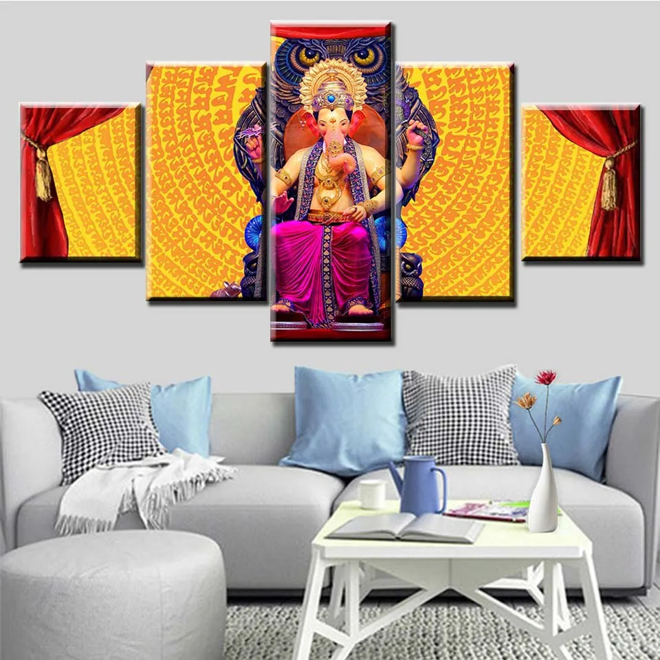 5 панелей изображение слона Бога настенное искусство Ганеша гостиная