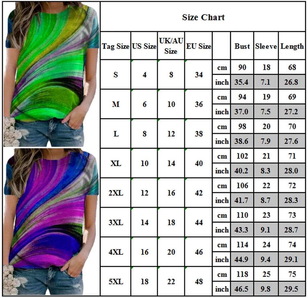 

Womens Printed Short Sleeve T-Shirt Summer Ladies Loose Casual Blouse Tops Tee